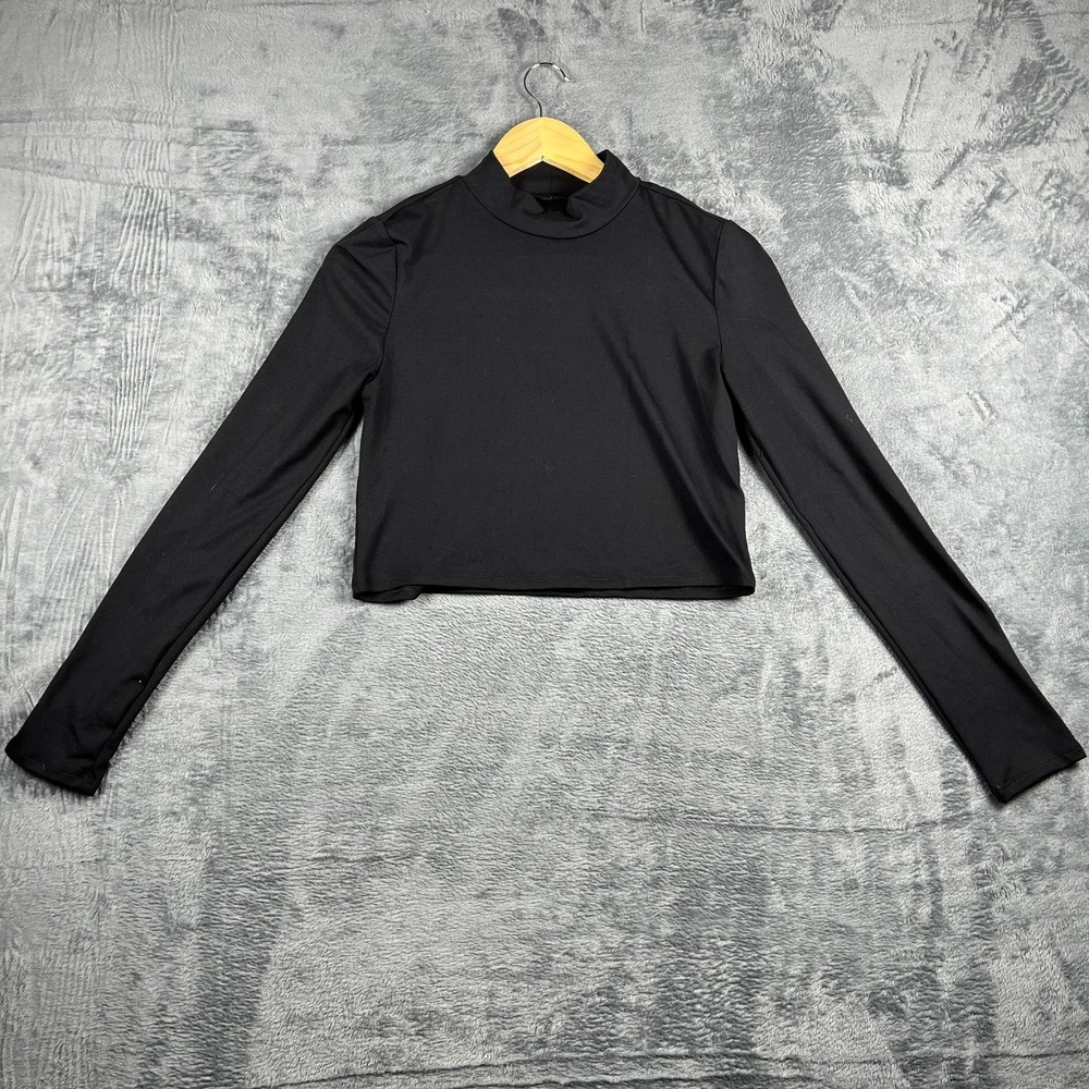 Hunter & Brown Cropped Top Womens Large Black Stretch Jersey High Neck Top